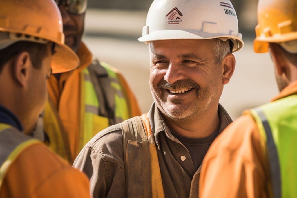 ehs worker with a hard hat on working outdoors